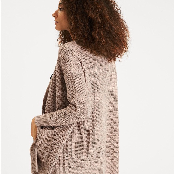 American Eagle Brown Waffle Boyfriend Cardigan - Picture 2 of 8